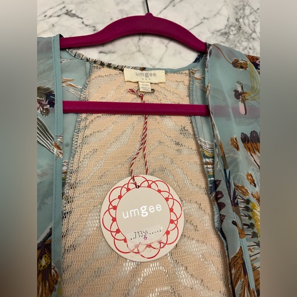 New Umgee Teal Tribal Feather Print Open Kimono Cover-Up S/M Chic & Breezy! NWT - Picture 4 of 16